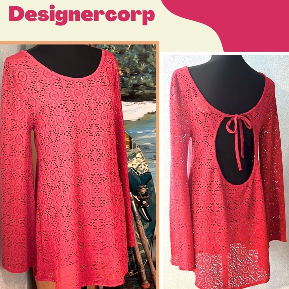Roxy Red Crochet Swim Coverup with Open Back